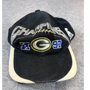 VINTAGE 90s NFL Green Bay Packers Champions Hat Cap Mens Black Snapback Football